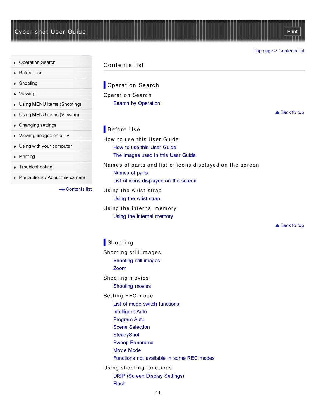 Sony DSC-W510 manual Contents list 