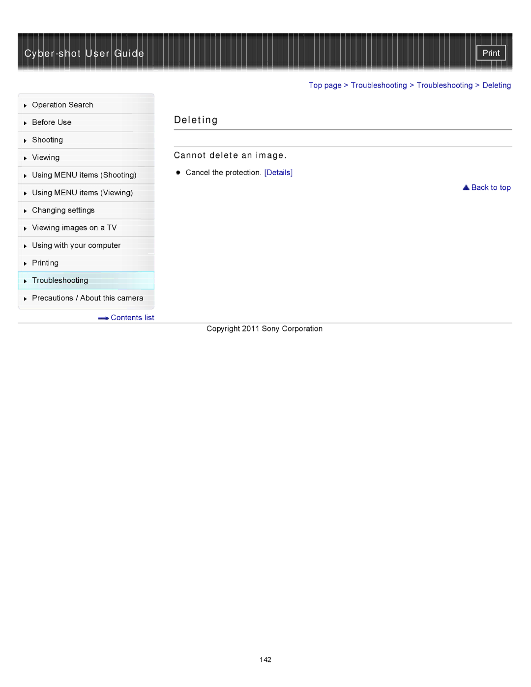 Sony DSC-W510 manual Deleting, Cannot delete an image 