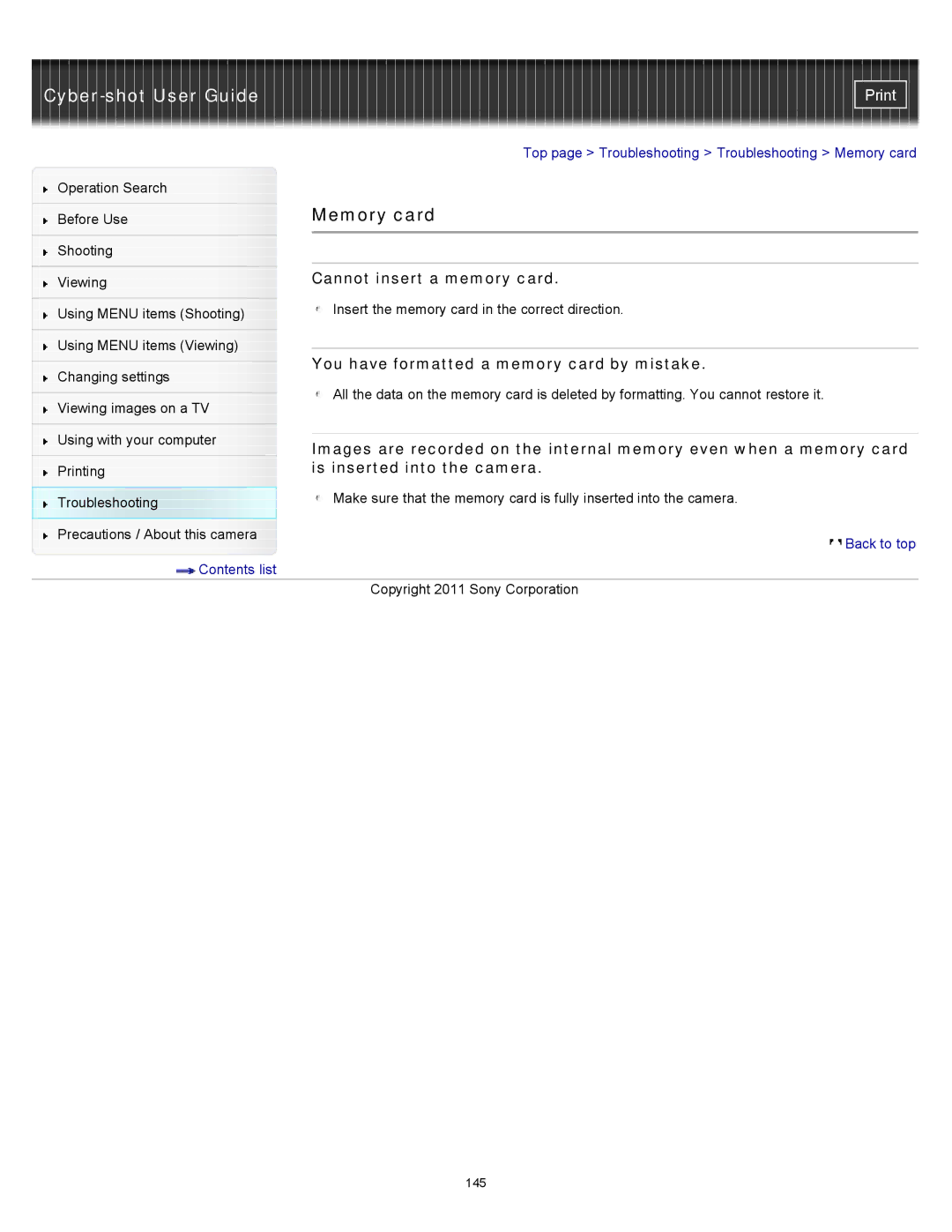 Sony DSC-W510 manual Memory card, Cannot insert a memory card, You have formatted a memory card by mistake 