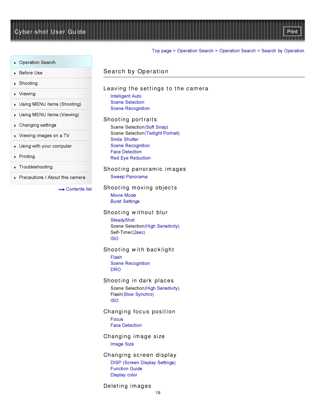 Sony DSC-W510 manual Search by Operation 