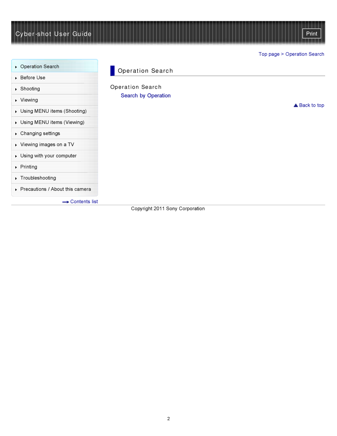 Sony DSC-W510 manual Operation Search 