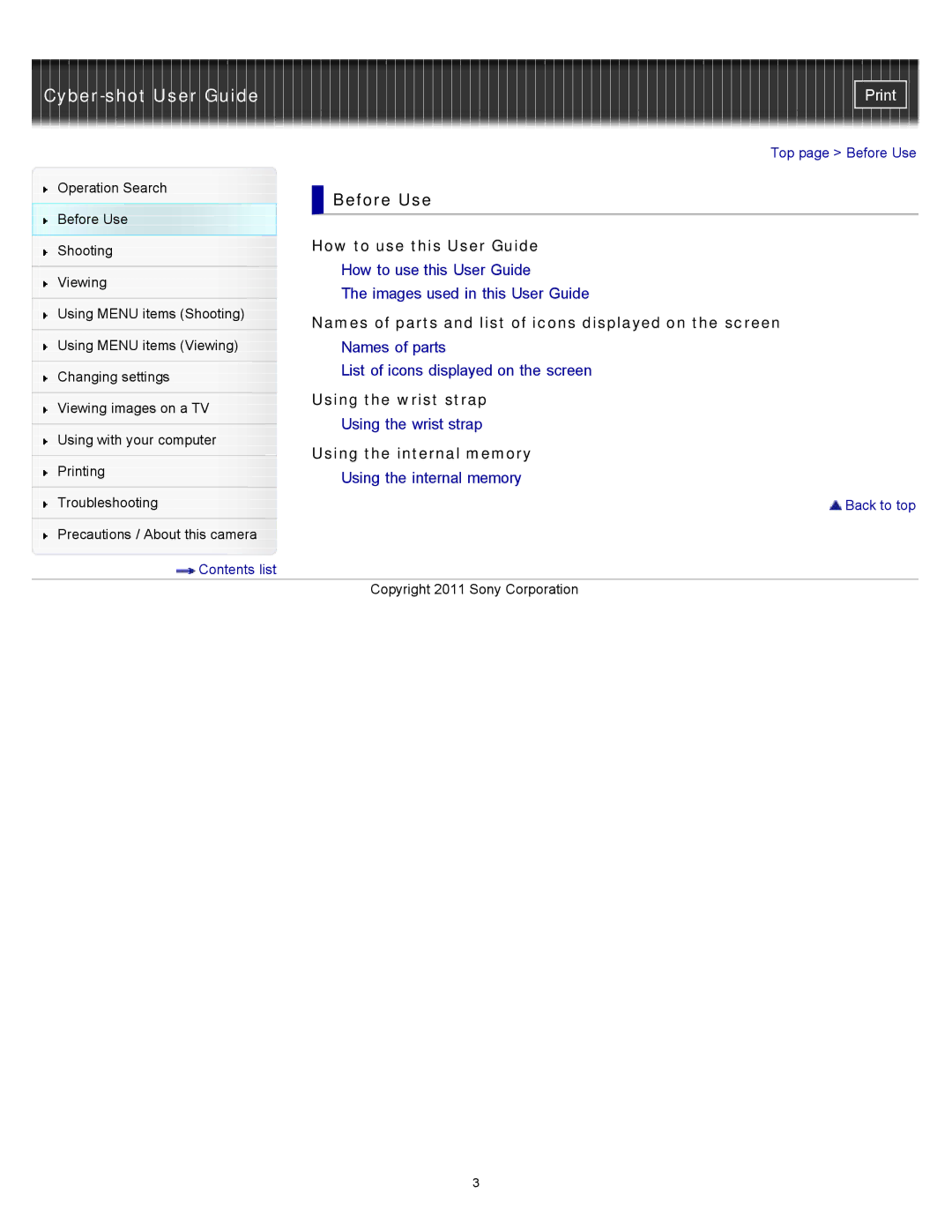 Sony DSC-W510 manual Before Use, How to use this User Guide, Names of parts and list of icons displayed on the screen 