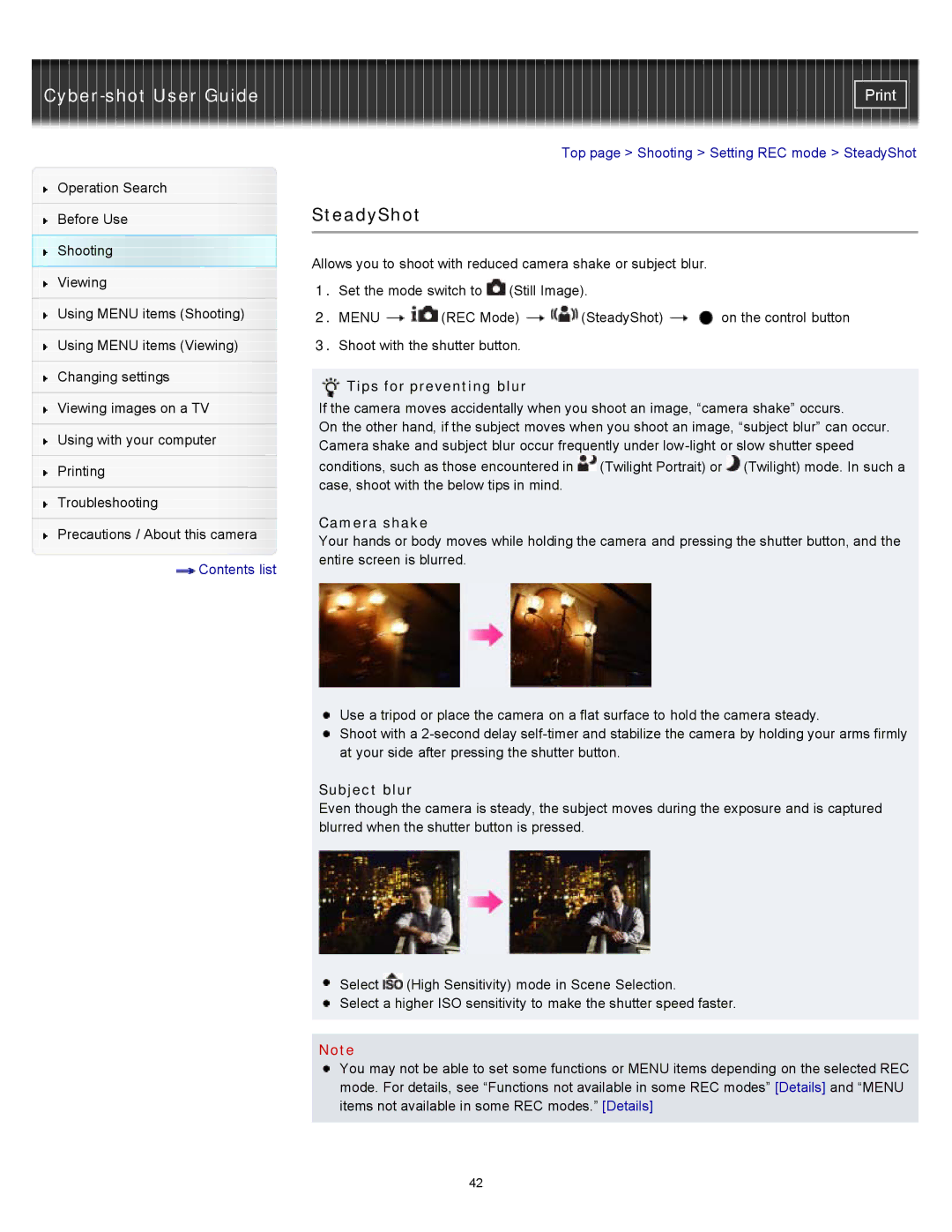 Sony DSC-W510 manual SteadyShot, Tips for preventing blur, Camera shake, Subject blur 