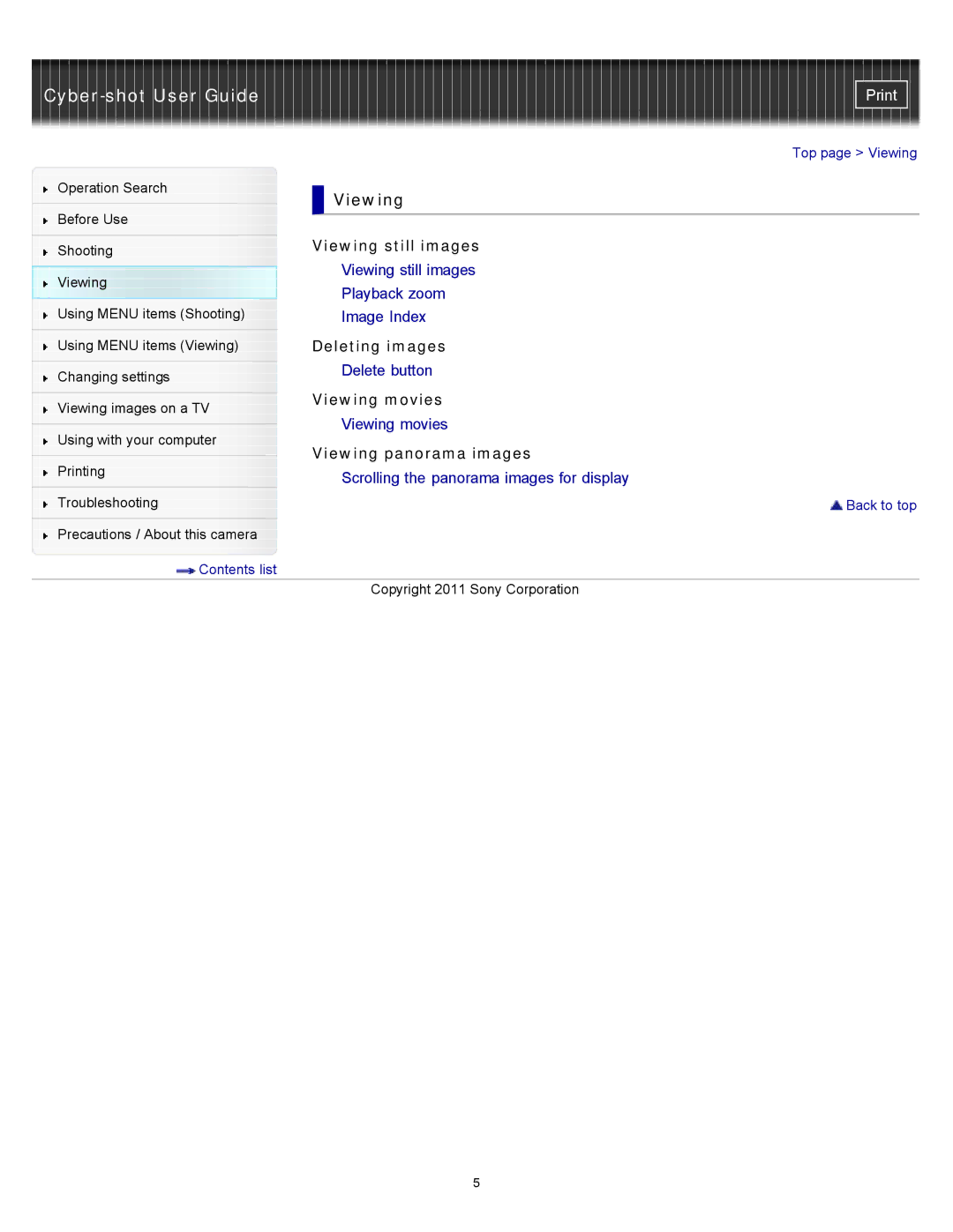 Sony DSC-W510 manual Viewing still images, Deleting images, Viewing movies, Viewing panorama images 