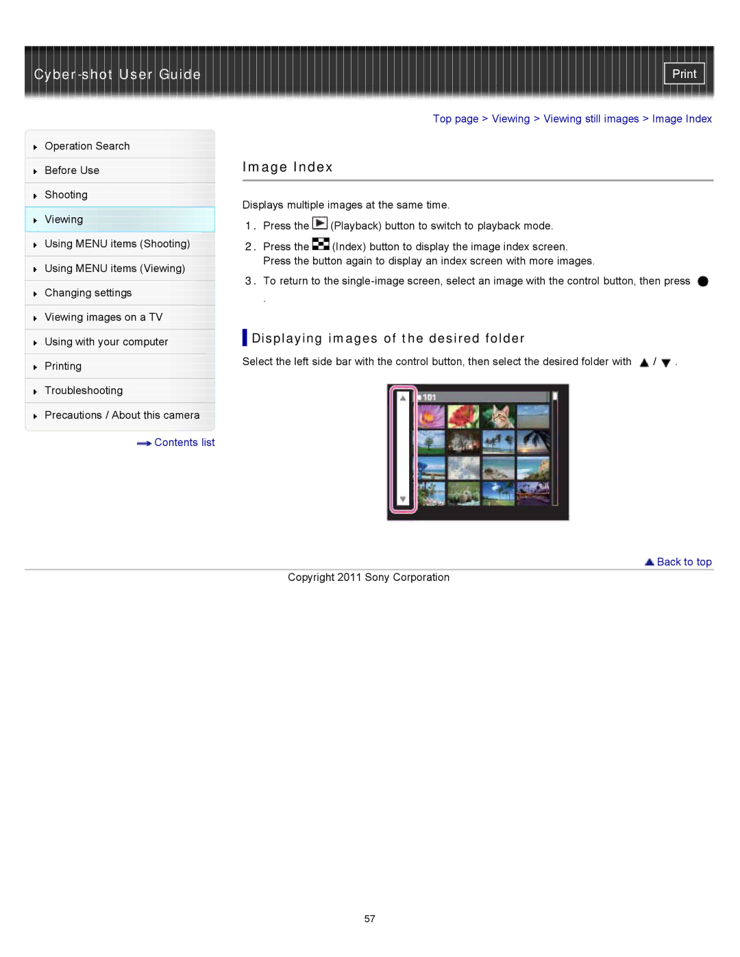 Sony DSC-W510 manual Image Index, Displaying images of the desired folder 