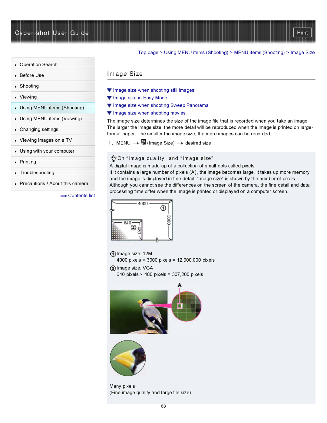 Sony DSC-W510 manual Image Size, On image quality and image size 