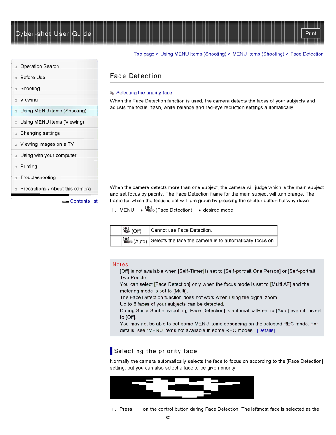 Sony DSC-W510 manual Face Detection, Selecting the priority face 