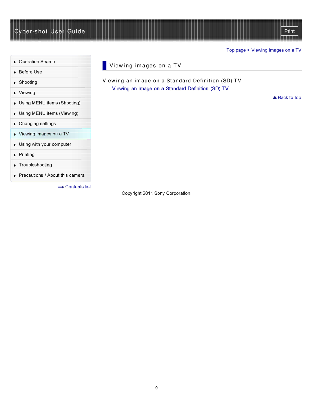 Sony DSC-W510 manual Viewing images on a TV, Viewing an image on a Standard Definition SD TV 