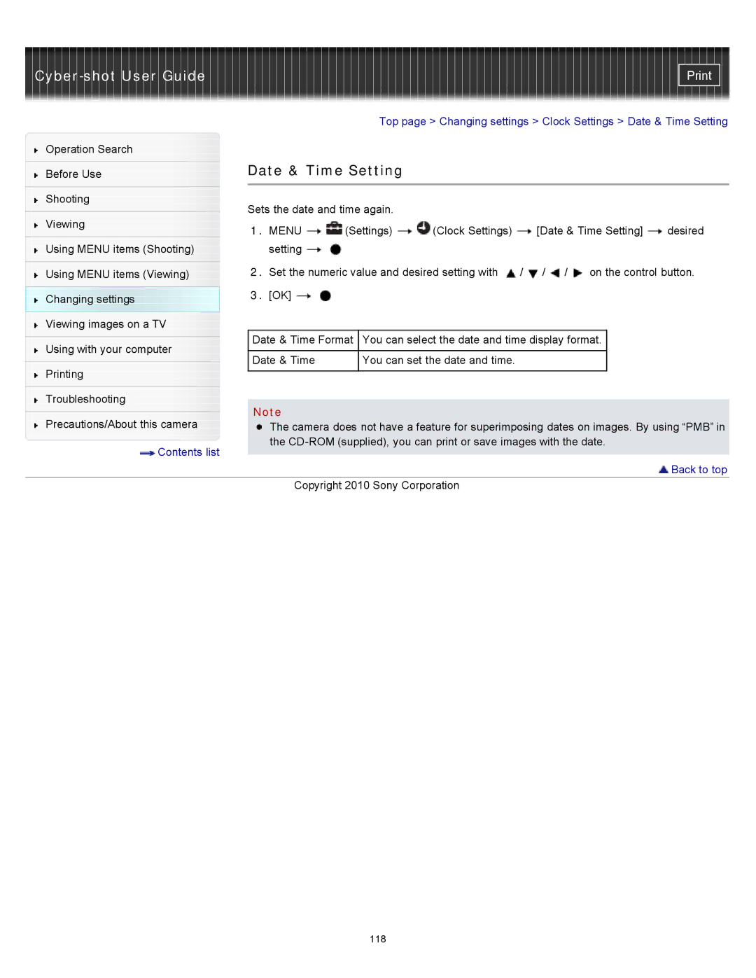 Sony W550, DSC-W530, DSCW530 manual Date & Time Setting 