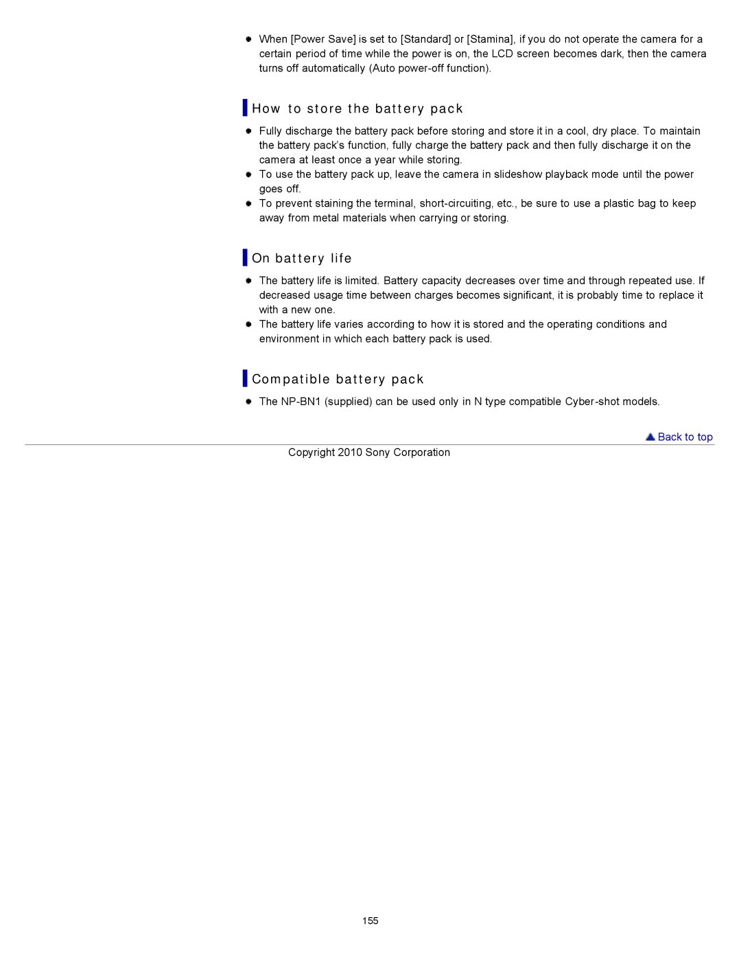 Sony DSCW530, DSC-W530, W550 manual How to store the battery pack, On battery life, Compatible battery pack 