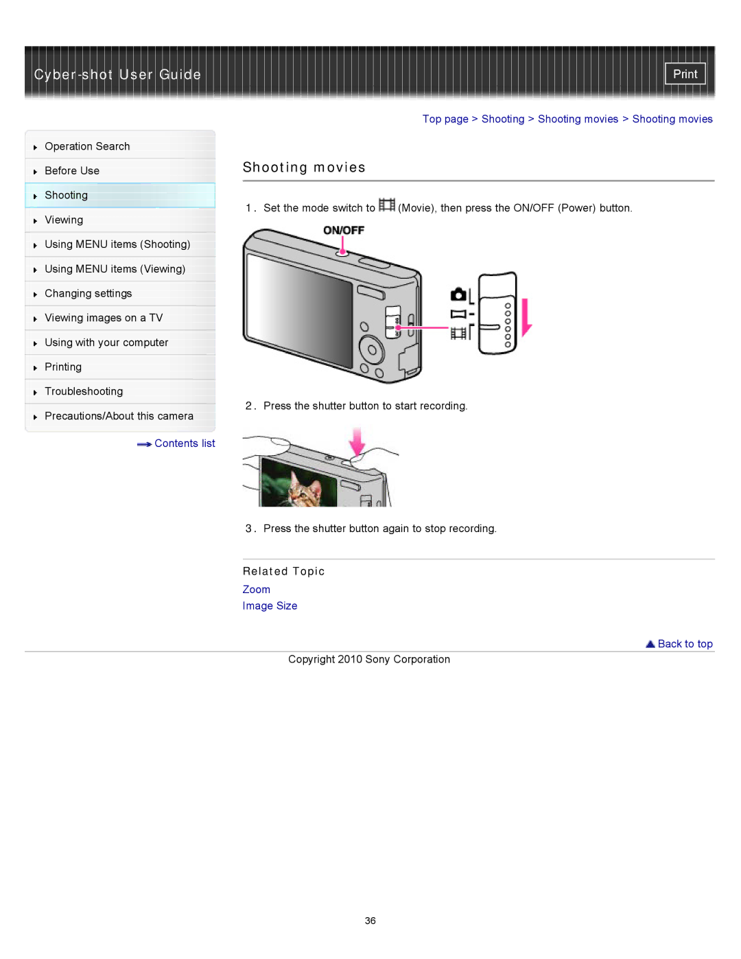 Sony DSC-W530, W550, DSCW530 manual Shooting movies 