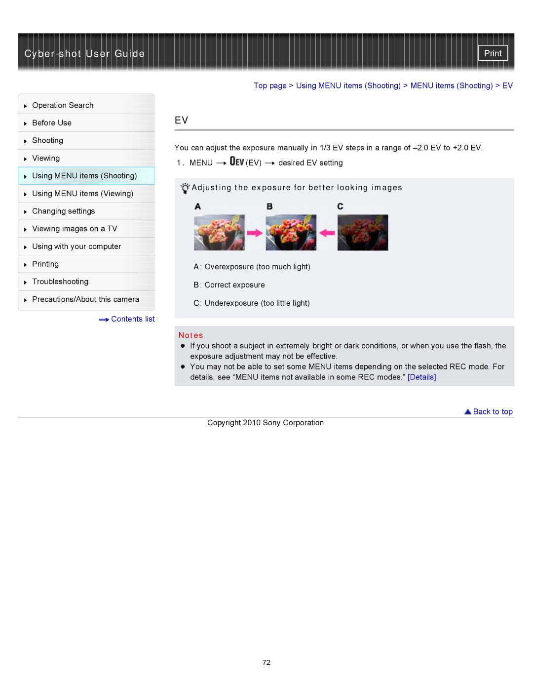 Sony DSC-W530, W550, DSCW530 manual Adjusting the exposure for better looking images 