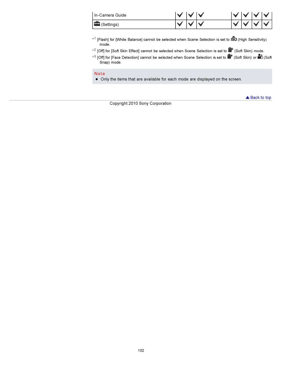 Sony DSC-W580, DSC-W570D manual In-Camera Guide Settings 