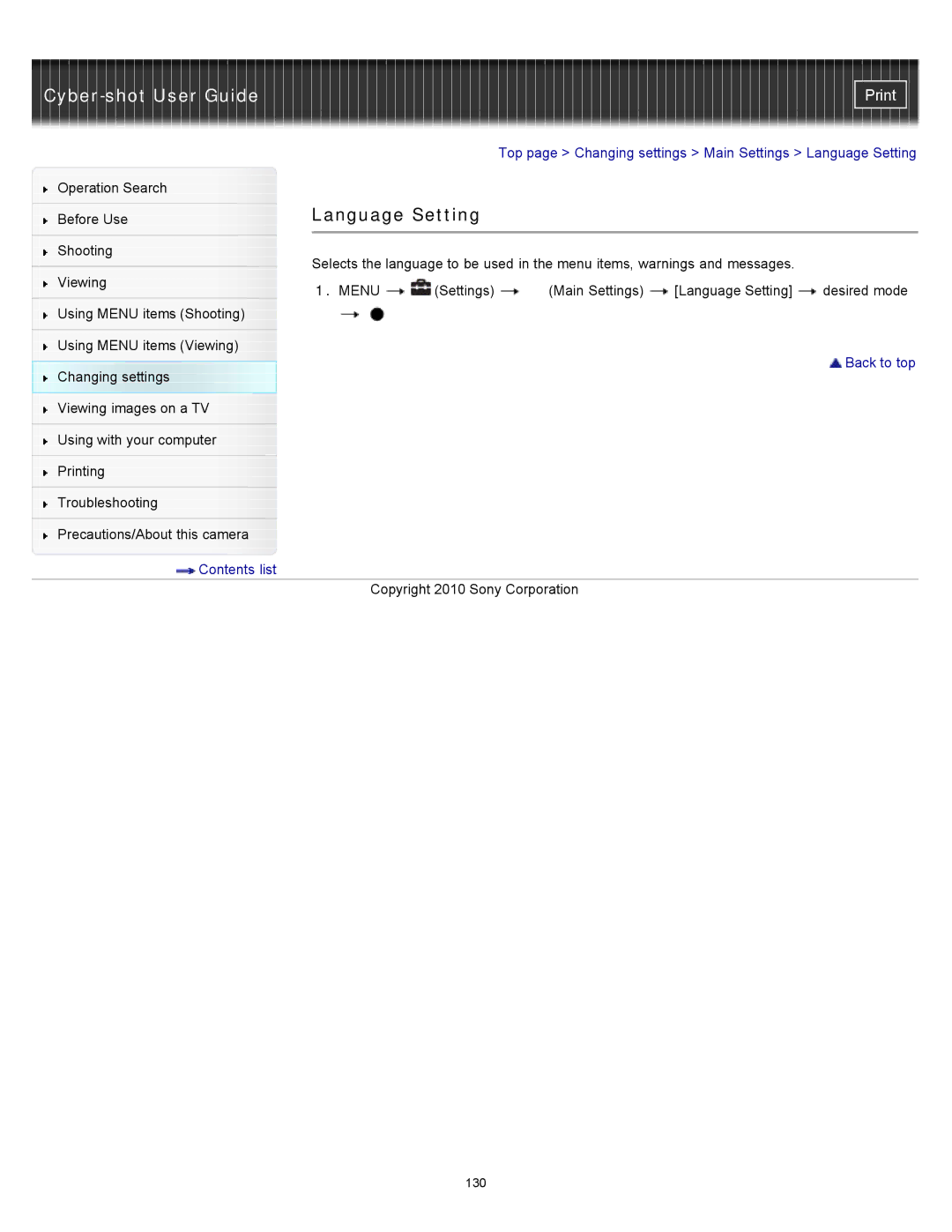 Sony DSC-W580, DSC-W570D manual Language Setting 