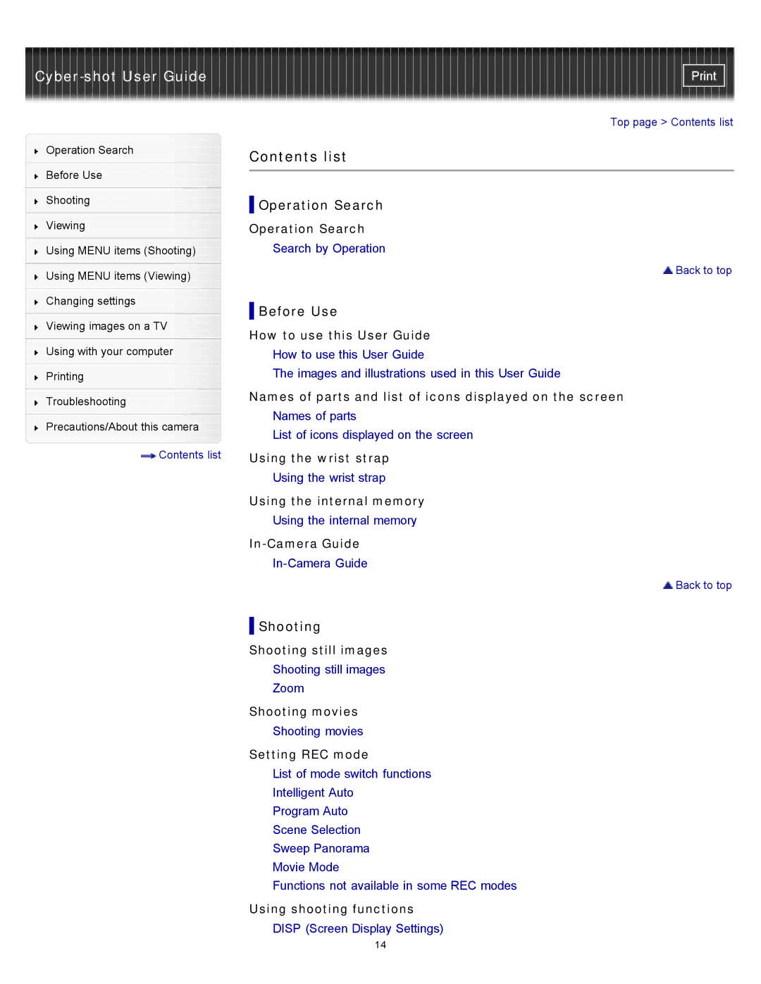 Sony DSC-W570D, DSC-W580 manual Contents list 