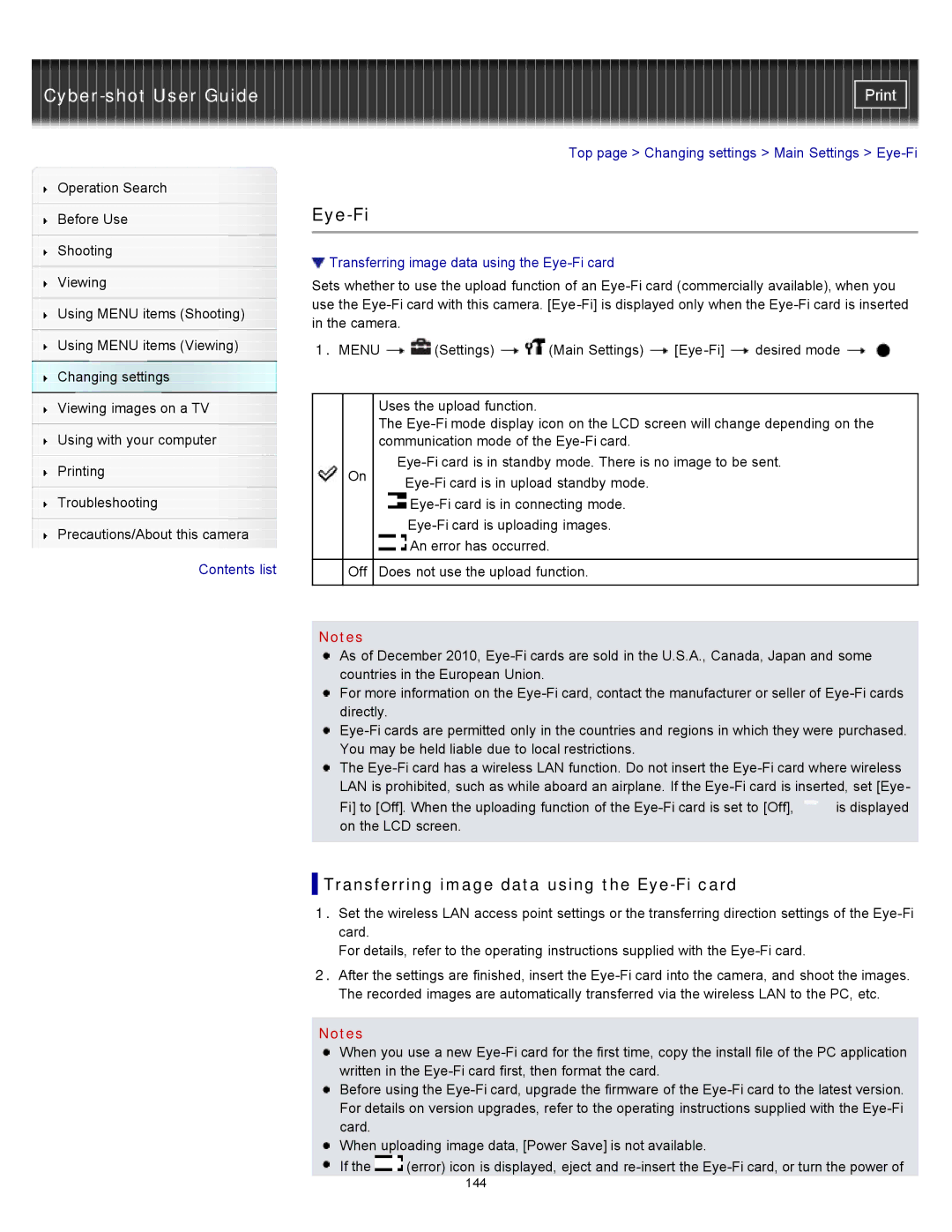 Sony DSC-W580, DSC-W570D manual Transferring image data using the Eye-Fi card 