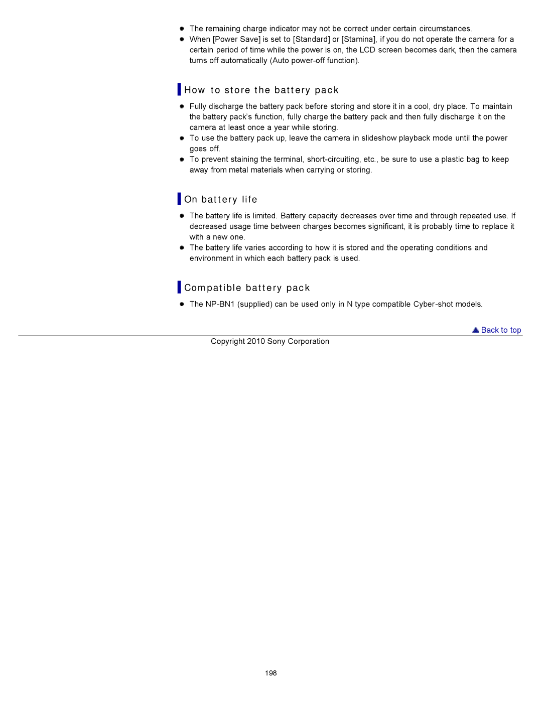 Sony DSC-W580, DSC-W570D manual How to store the battery pack, On battery life, Compatible battery pack 