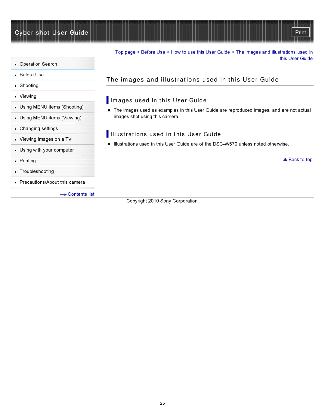 Sony DSC-W580, DSC-W570D manual Images and illustrations used in this User Guide, Images used in this User Guide 