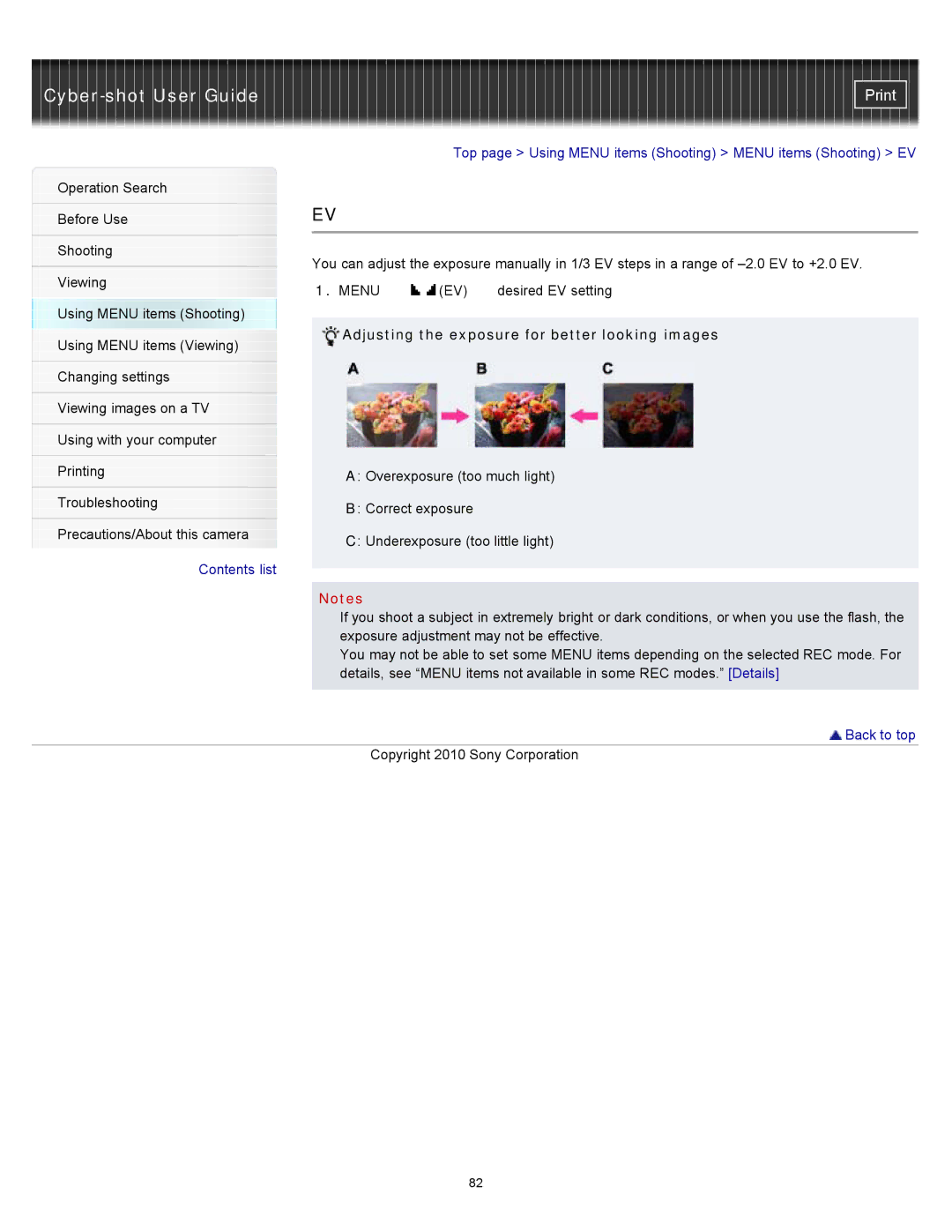 Sony DSC-W580, DSC-W570D manual Adjusting the exposure for better looking images 