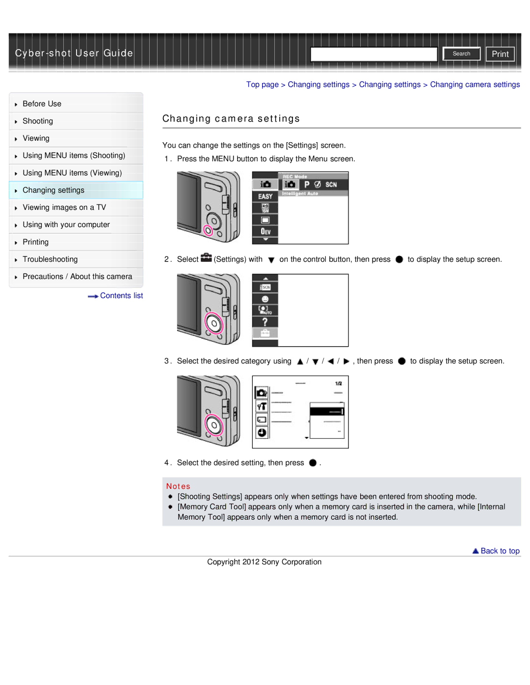 Sony DSC-W690/B manual Changing camera settings 