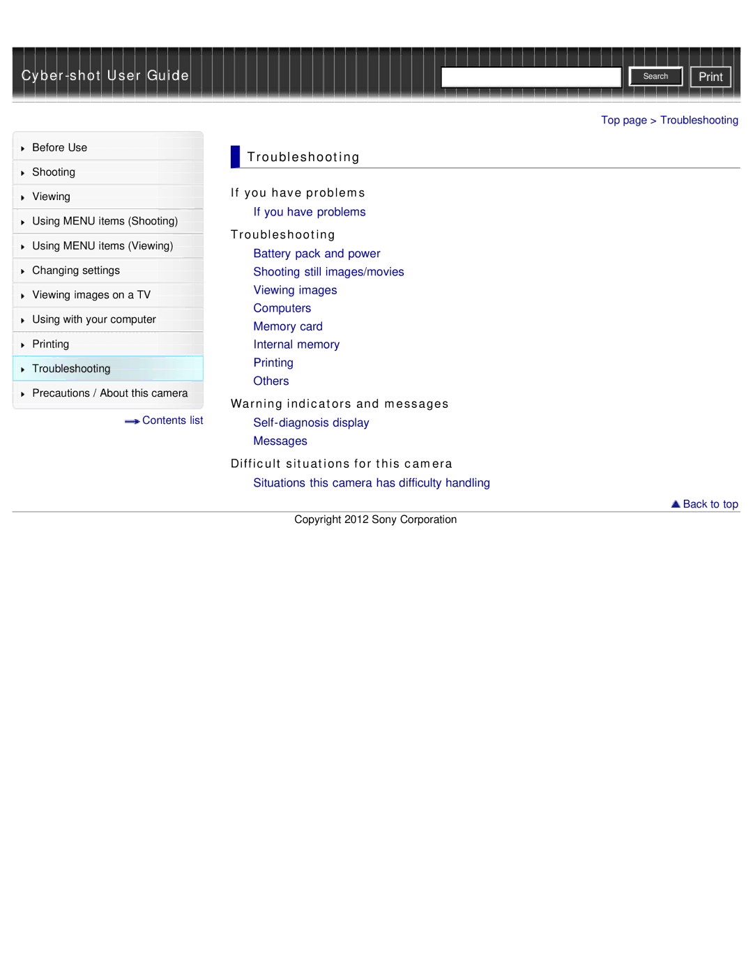 Sony DSC-W690/B manual Troubleshooting, If you have problems, Difficult situations for this camera 