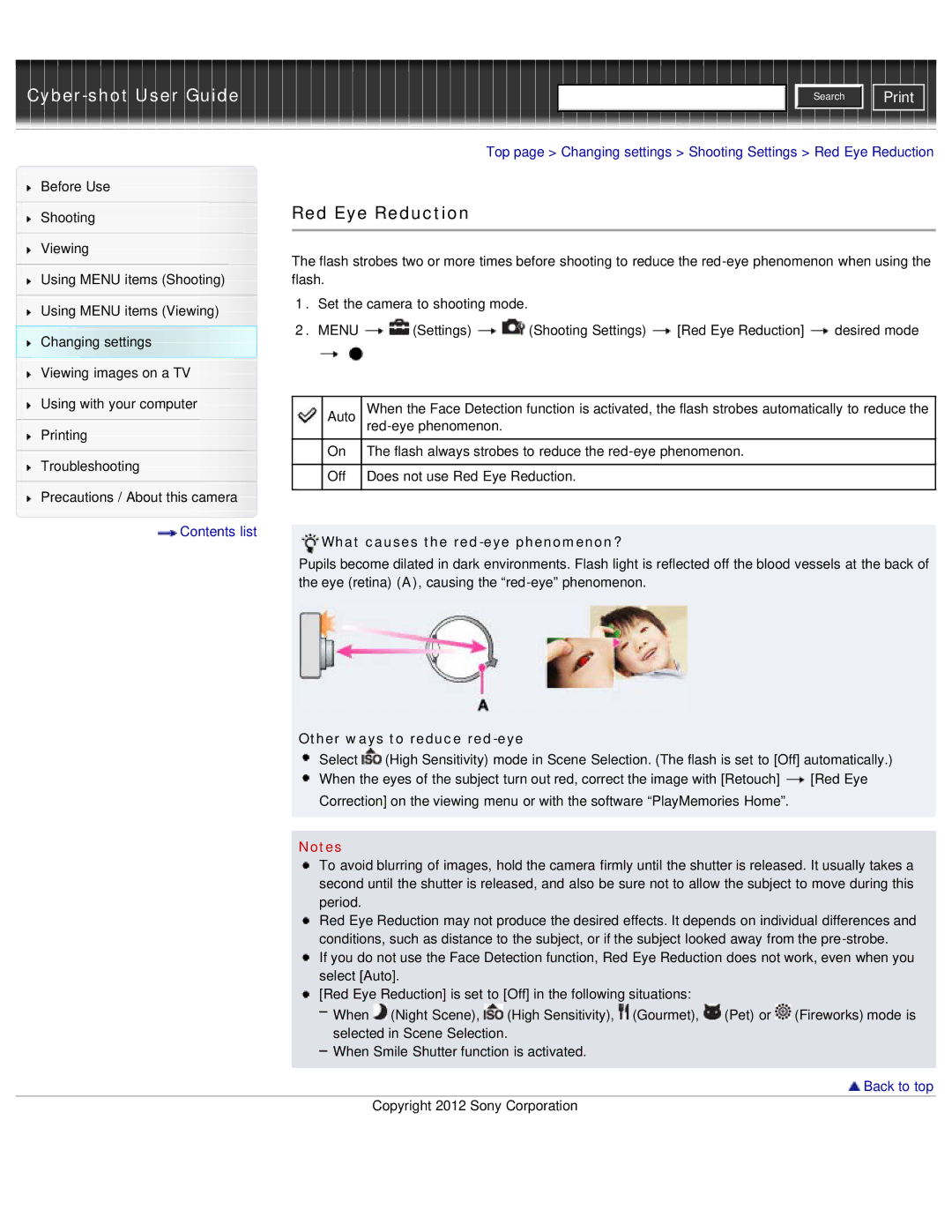 Sony DSC-W690/B manual Red Eye Reduction, What causes the red-eye phenomenon?, Other ways to reduce red-eye 