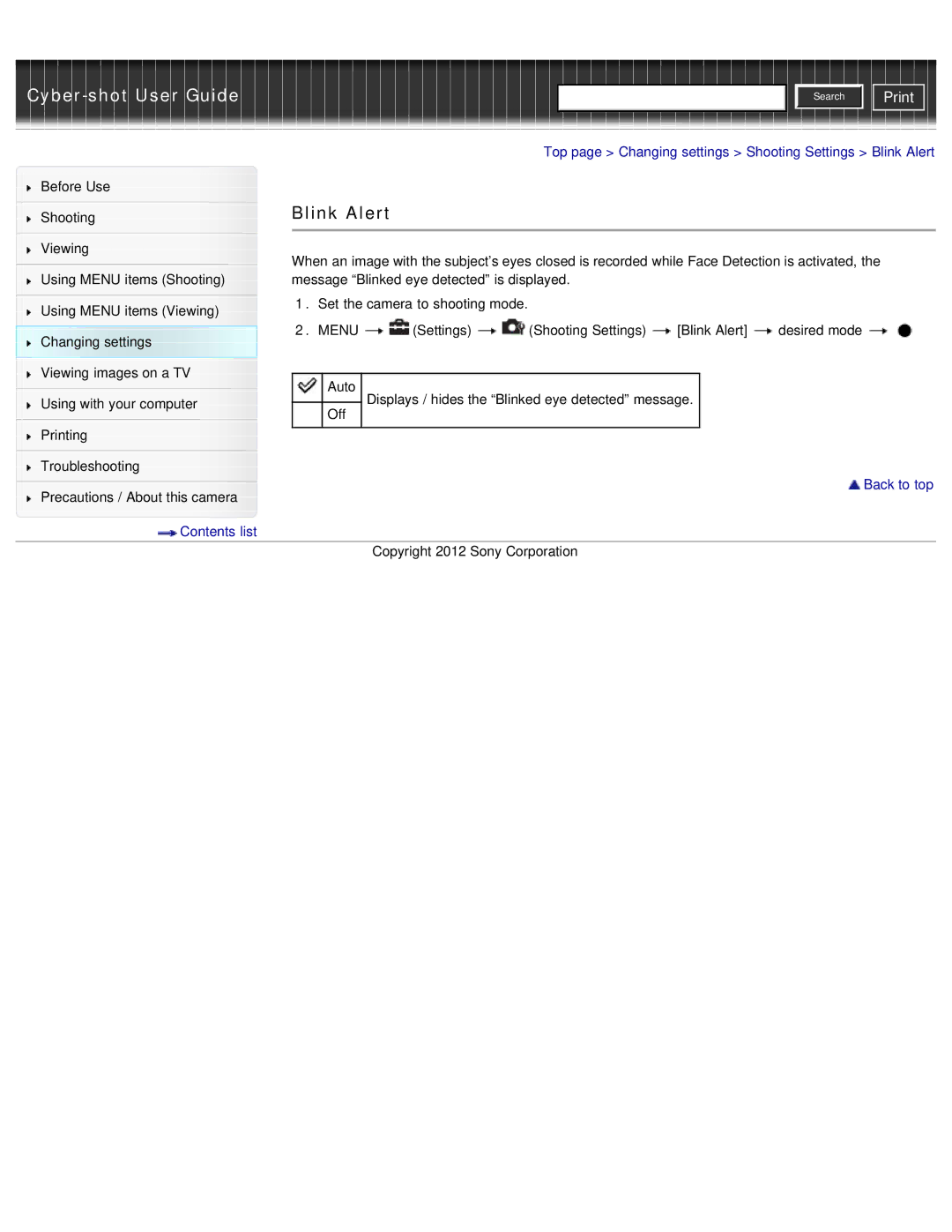 Sony DSC-W690/B manual Blink Alert 