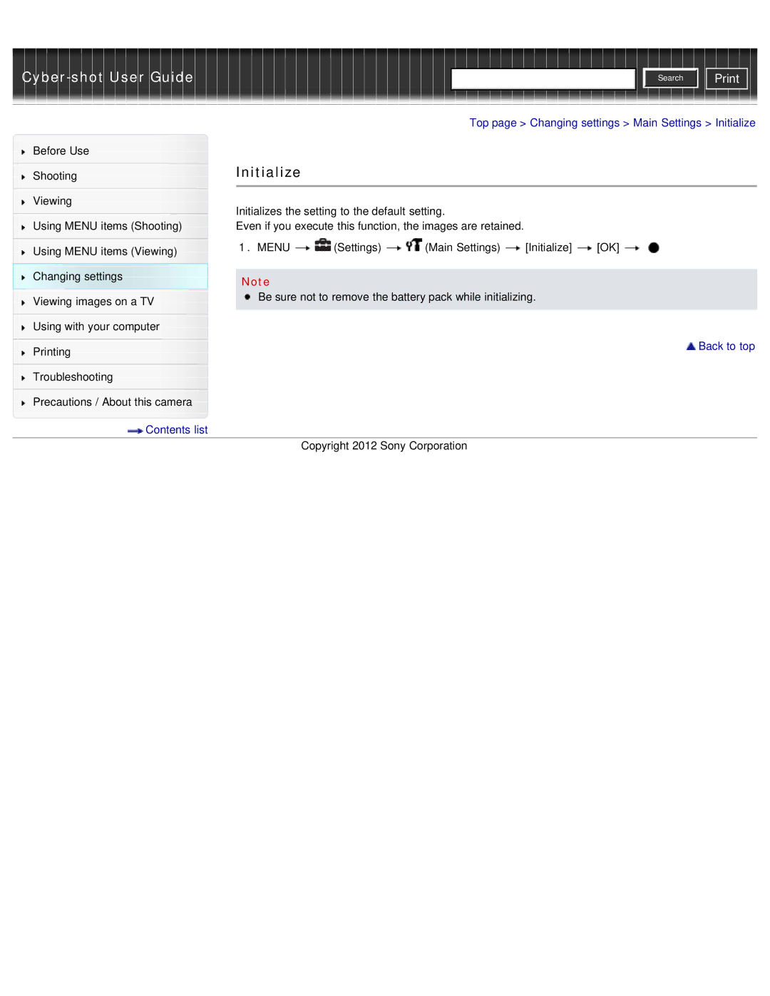 Sony DSC-W690/B manual Initialize 