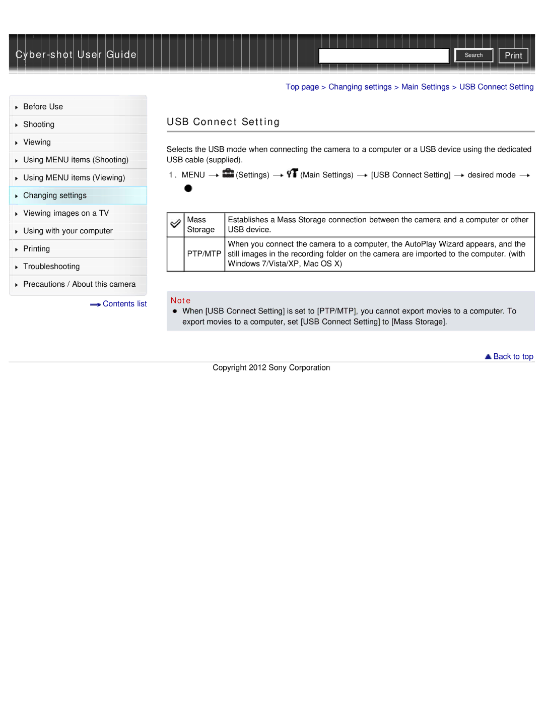 Sony DSC-W690/B manual USB Connect Setting, Ptp/Mtp 