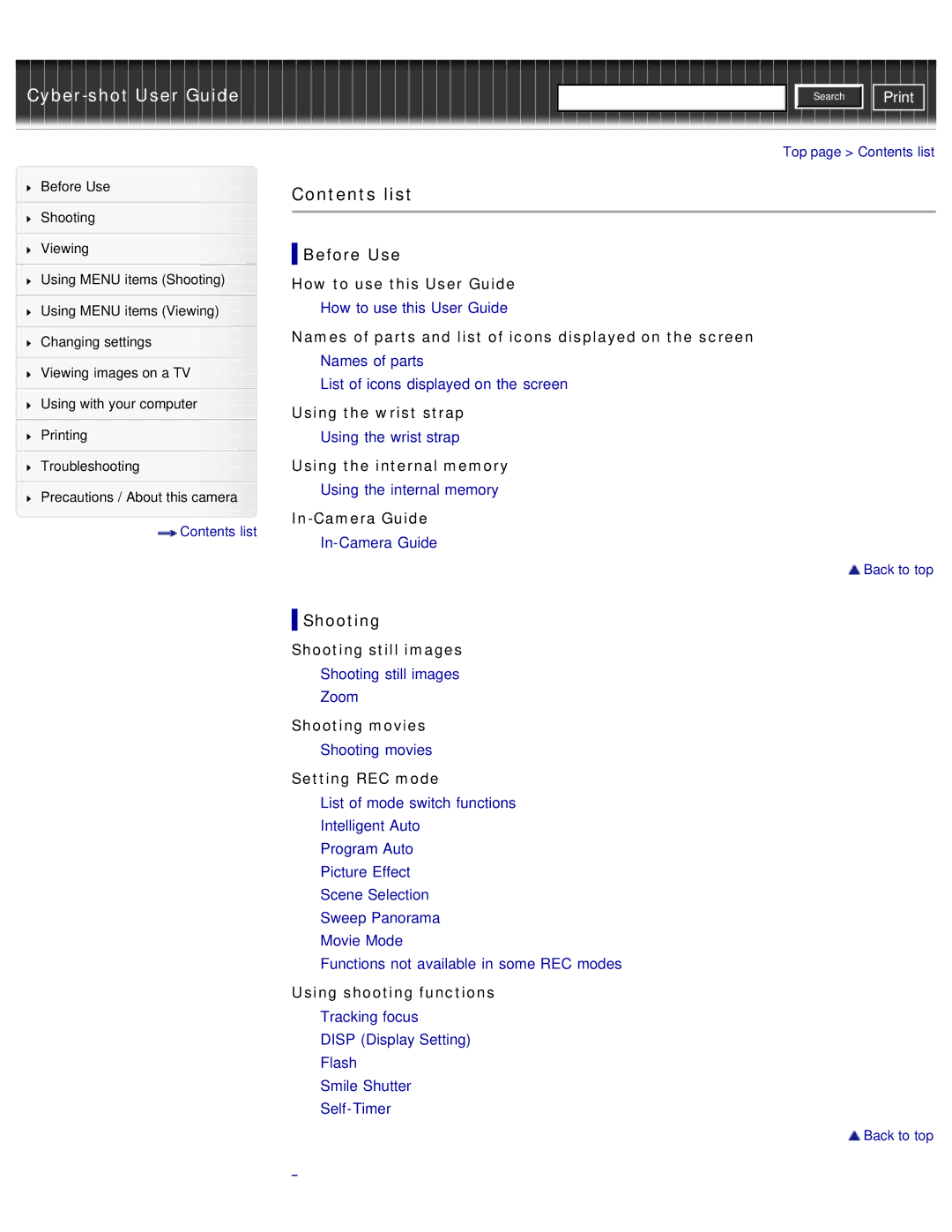 Sony DSC-W690/B manual Contents list 