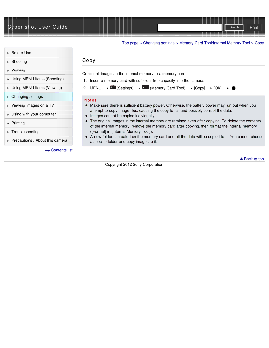 Sony DSC-W690/B manual Copy, Troubleshooting Format in Internal Memory Tool 