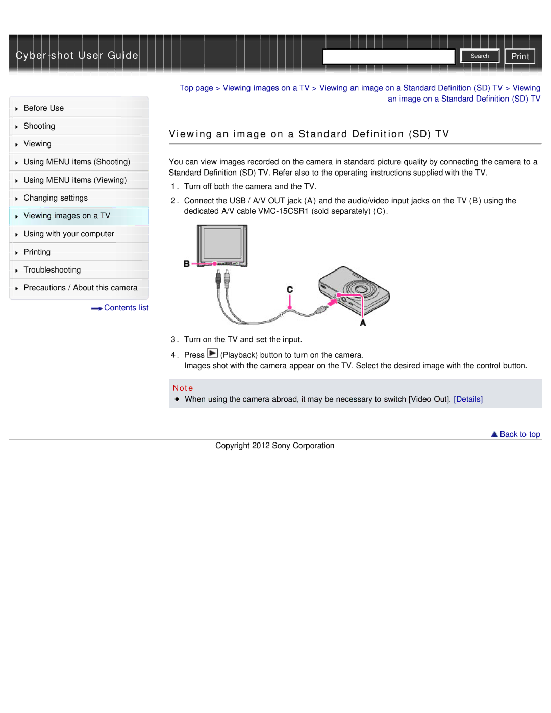 Sony DSC-W690/B manual Viewing an image on a Standard Definition SD TV 