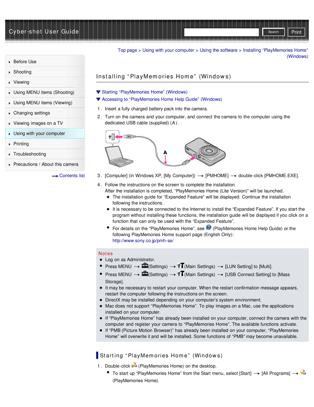 Sony DSC-W690/B manual Installing PlayMemories Home Windows, Starting PlayMemories Home Windows 