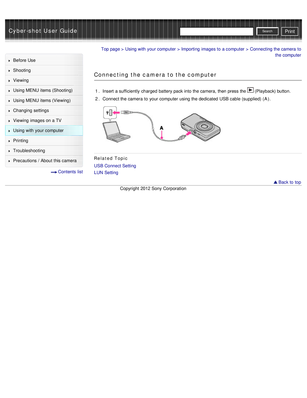 Sony DSC-W690/B manual Connecting the camera to the computer, Related Topic 