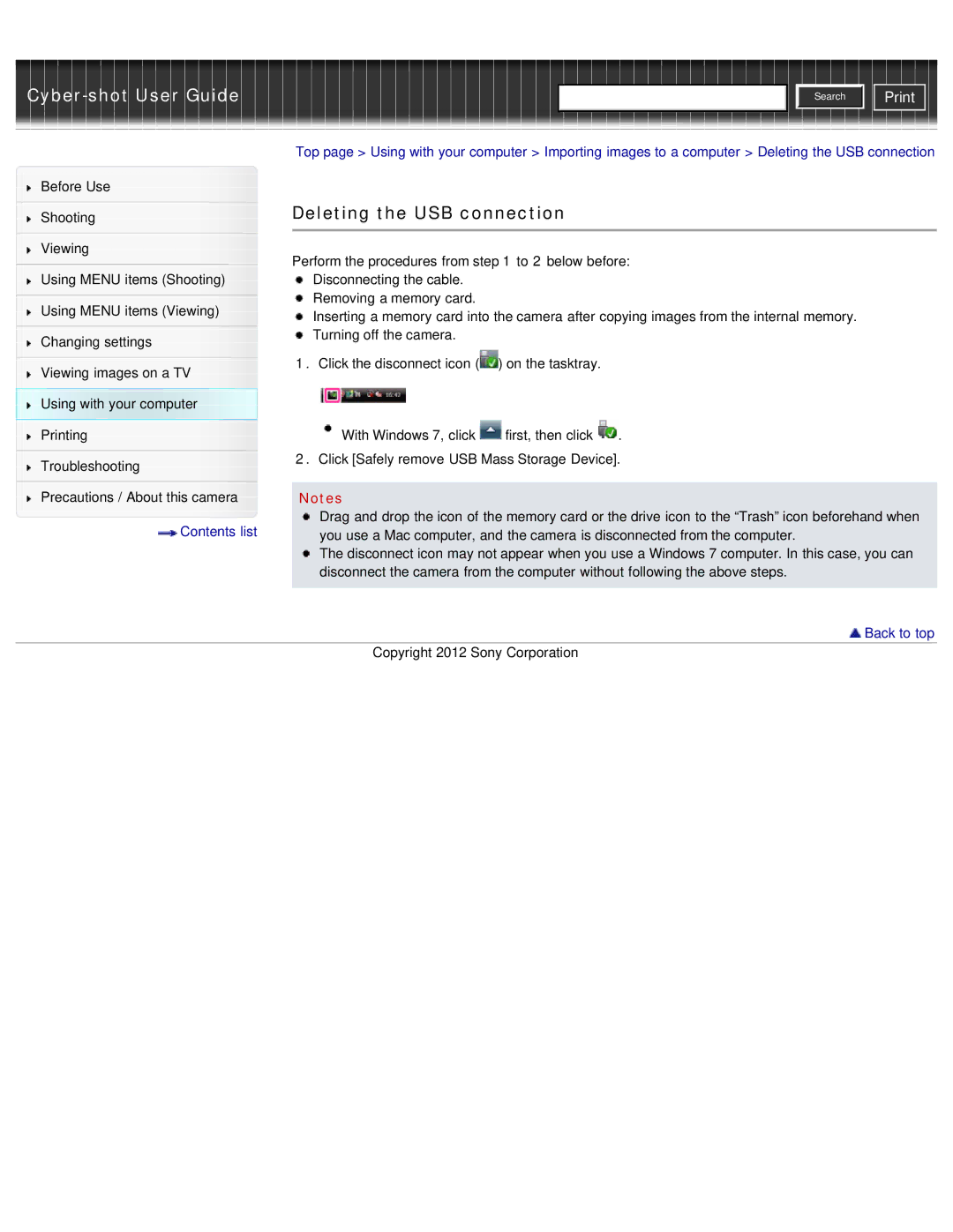 Sony DSC-W690/B manual Deleting the USB connection 