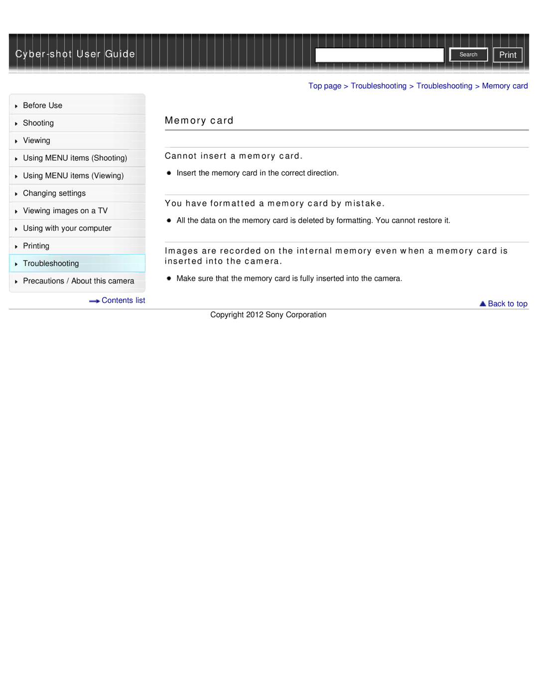 Sony DSC-W690/B manual Memory card, Cannot insert a memory card, You have formatted a memory card by mistake 