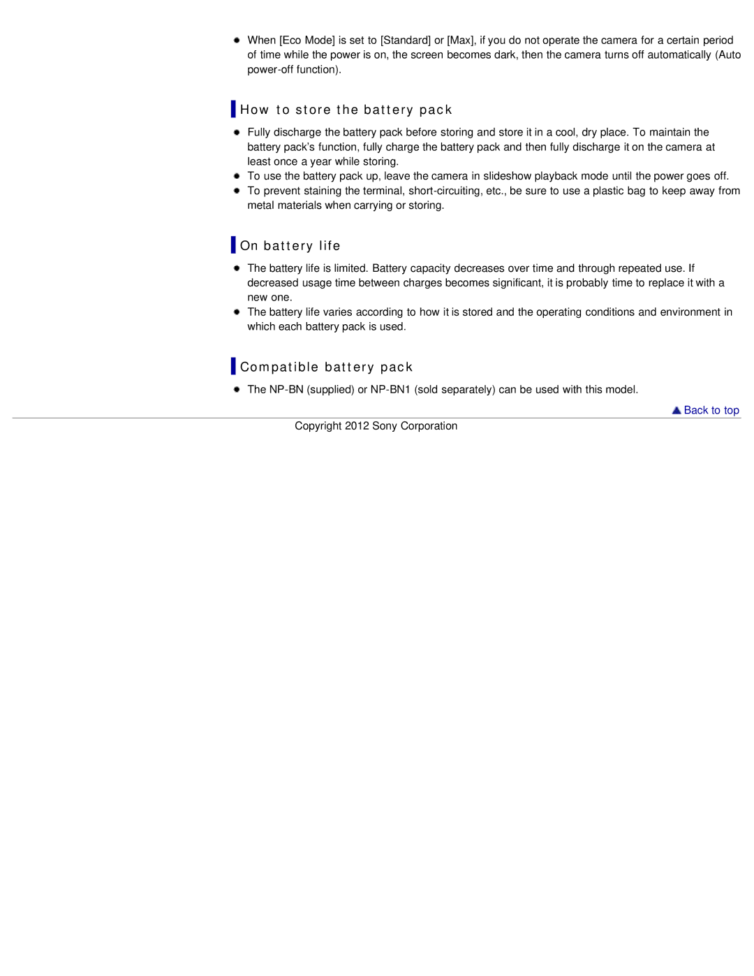 Sony DSC-W690/B manual How to store the battery pack, On battery life, Compatible battery pack 