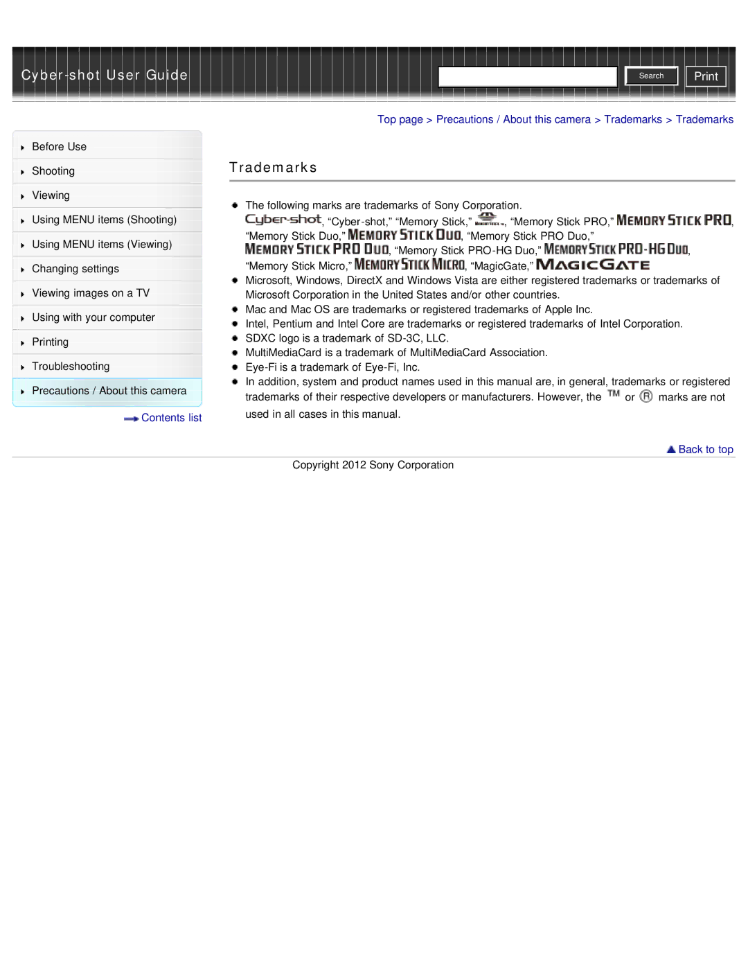 Sony DSC-W690/B manual Trademarks 