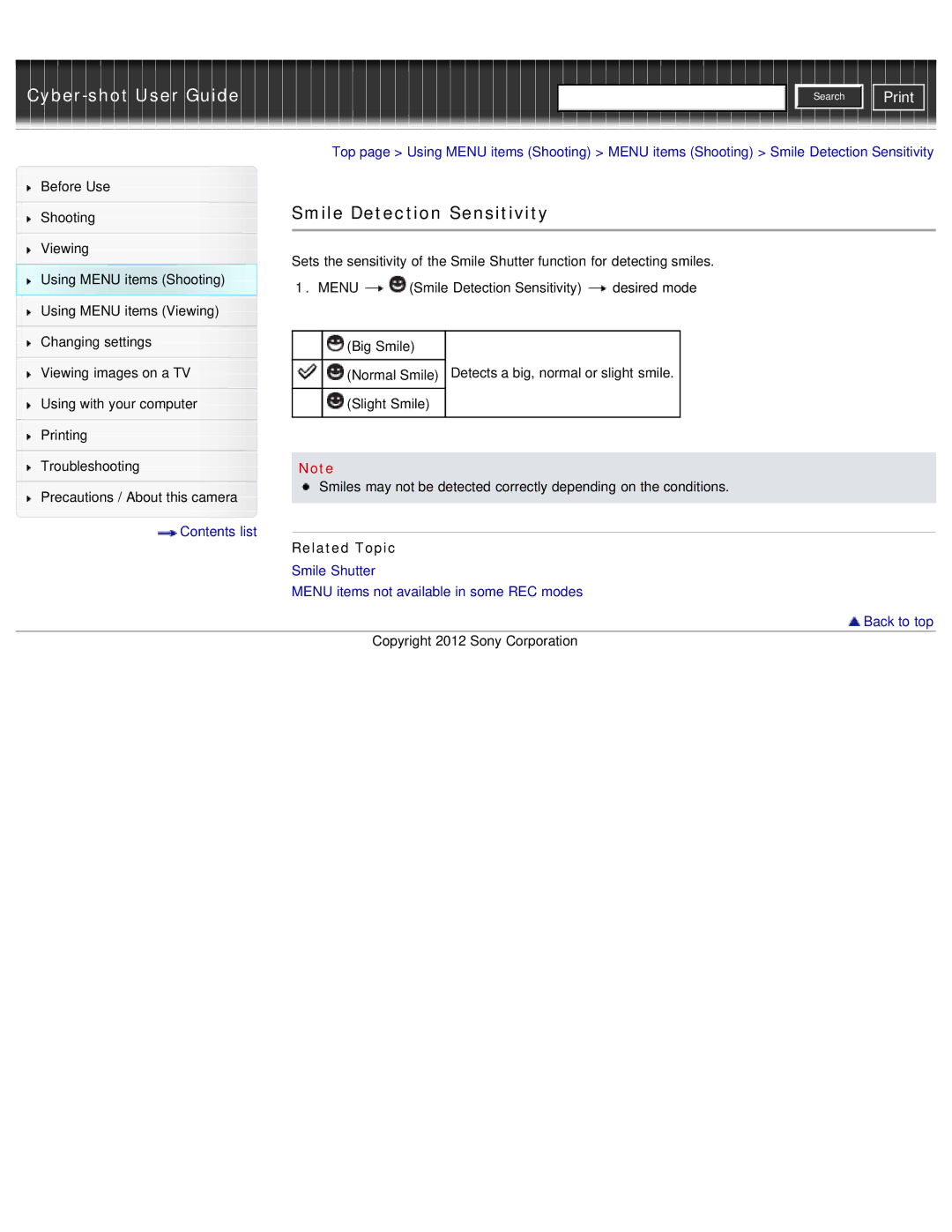 Sony DSC-W690/B manual Smile Detection Sensitivity 