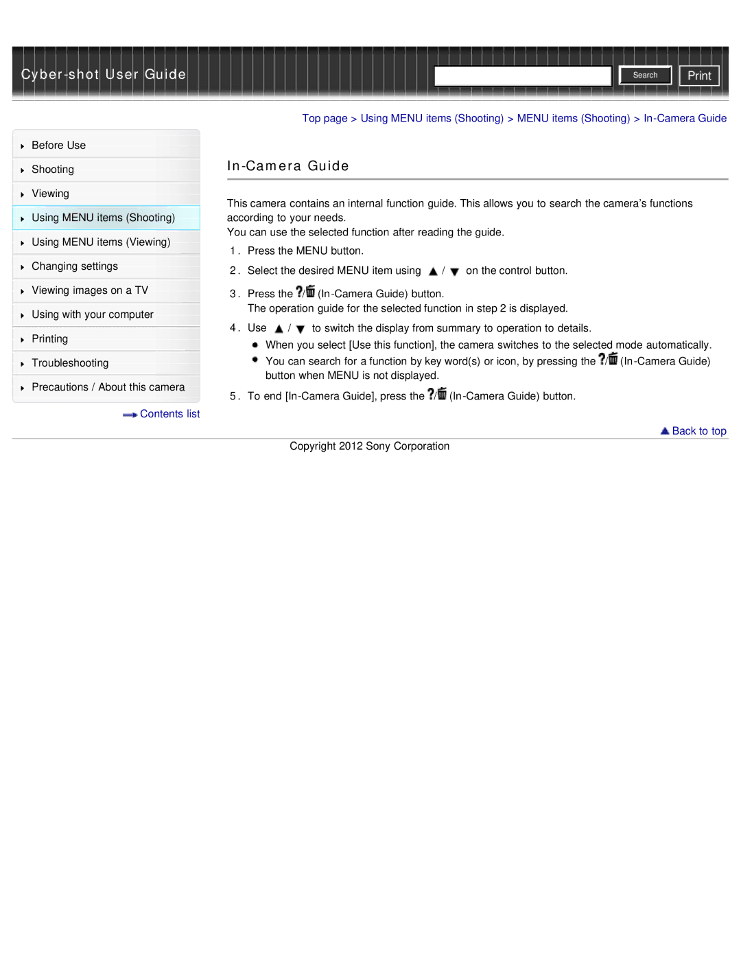 Sony DSC-W690/B manual Contents list Back to top 