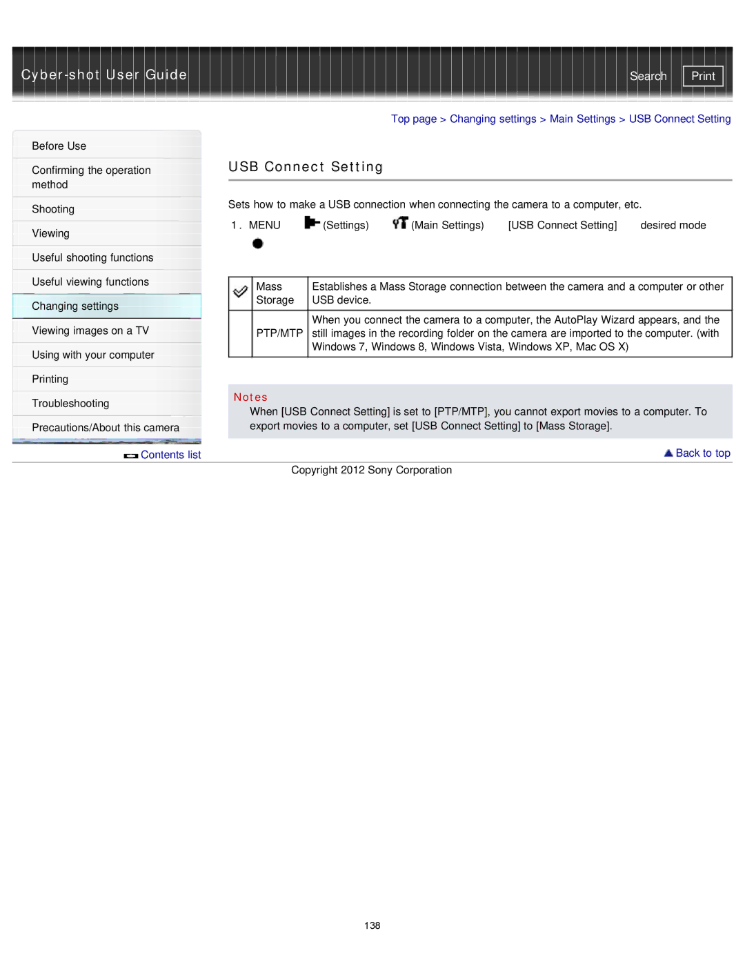 Sony DSC-W710/B, DSCW710/B, DSCW730/L, DSCW710/P, DSCW730/P manual USB Connect Setting, Ptp/Mtp 