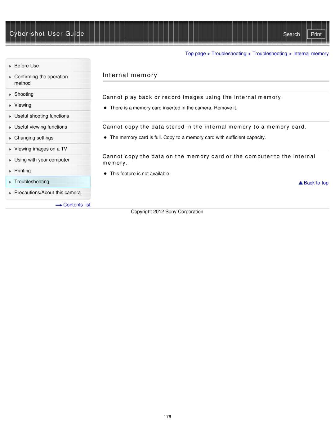 Sony DSCW730/L, DSC-W710/B, DSCW710/B manual Internal memory, Cannot play back or record images using the internal memory 