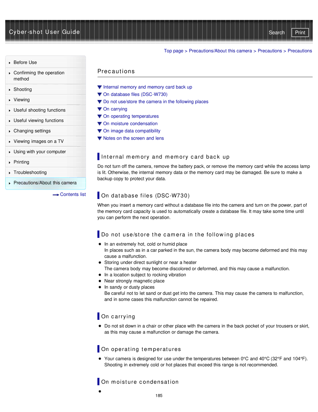 Sony DSC-W710/B, DSCW710/B, DSCW730/L, DSCW710/P, DSCW730/P manual Precautions 