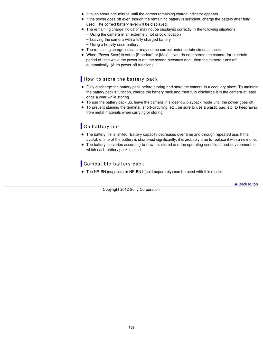 Sony DSCW710/P, DSC-W710/B, DSCW710/B, DSCW730/L How to store the battery pack, On battery life, Compatible battery pack 