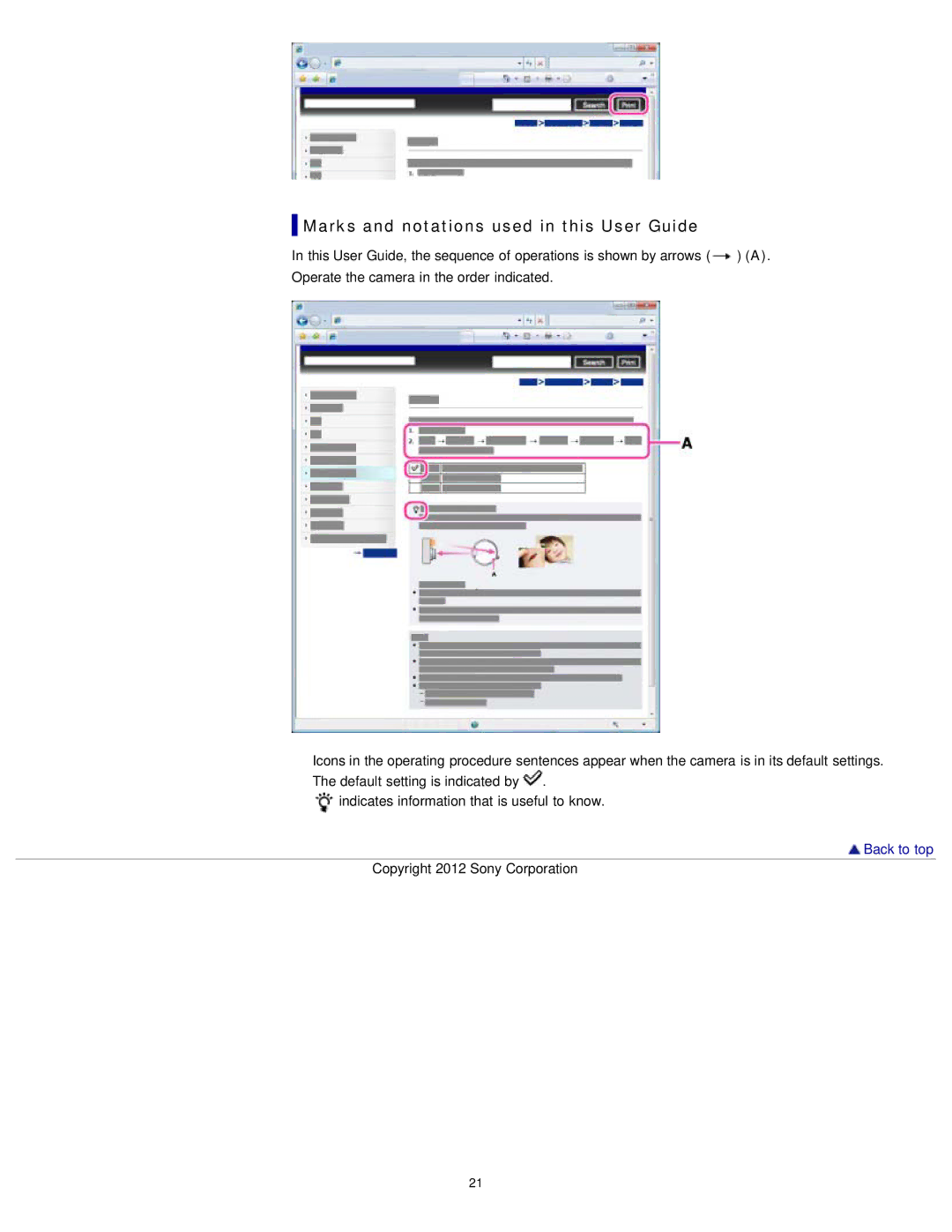 Sony DSCW710/P, DSC-W710/B, DSCW710/B, DSCW730/L, DSCW730/P manual Marks and notations used in this User Guide 