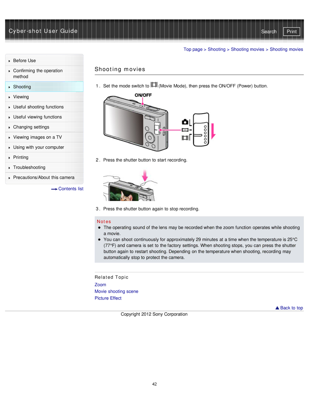 Sony DSC-W710/B, DSCW710/B, DSCW730/L, DSCW710/P, DSCW730/P manual Shooting movies 