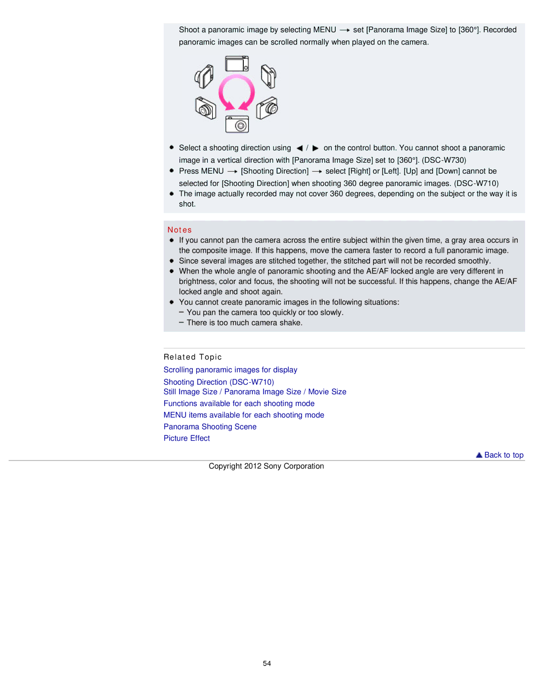 Sony DSC-W710/B, DSCW710/B, DSCW730/L, DSCW710/P, DSCW730/P manual Select a shooting direction using 