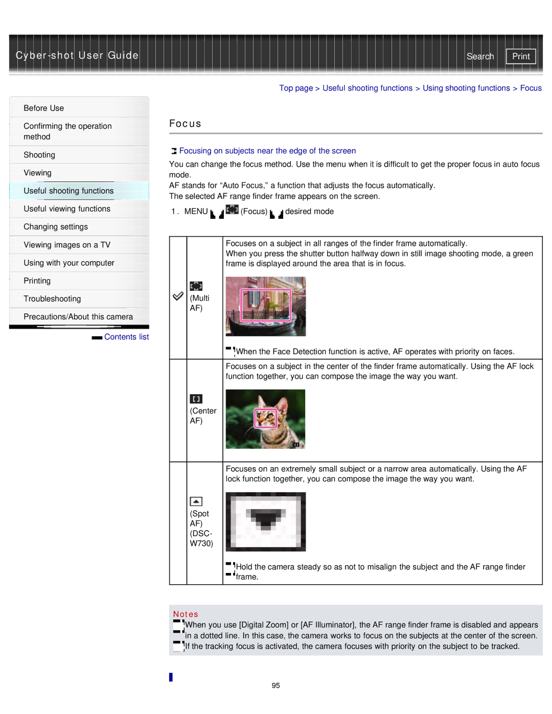 Sony DSC-W710/B, DSCW710/B, DSCW730/L, DSCW710/P, DSCW730/P manual Focusing on subjects near the edge of the screen 