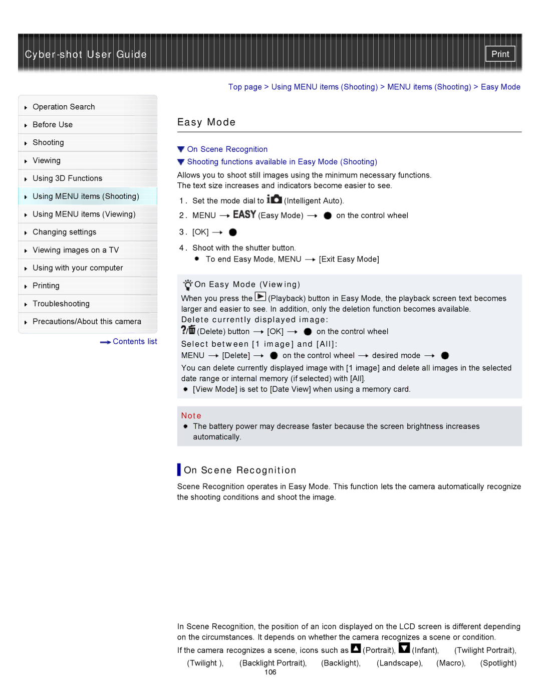 Sony DSC-WX10 manual On Easy Mode Viewing, Delete currently displayed image, Select between 1 image and All 