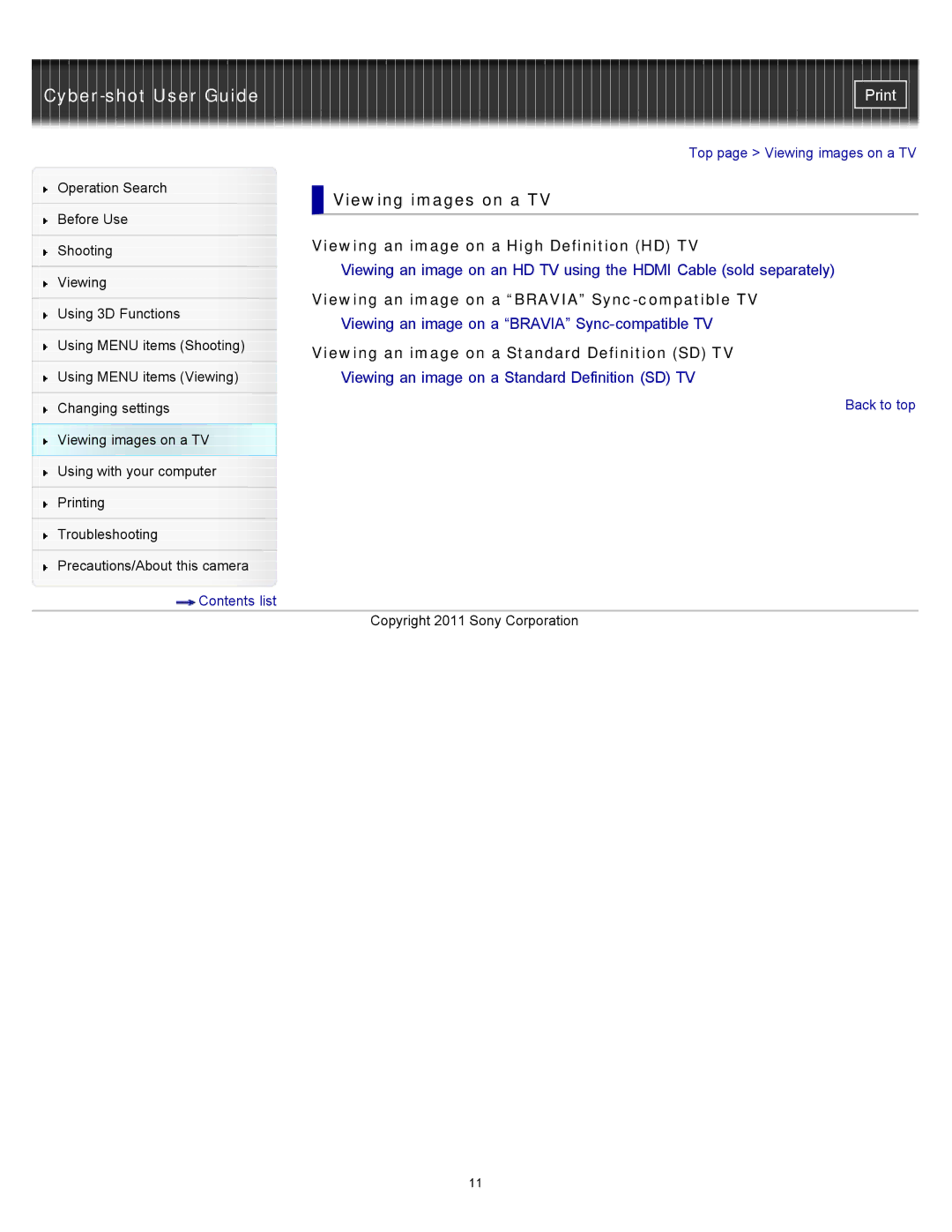 Sony DSC-WX10 manual Viewing images on a TV, Viewing an image on a High Definition HD TV 